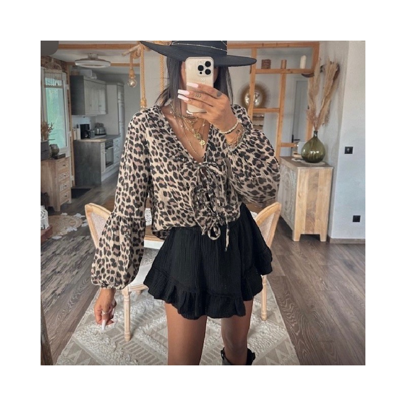 Blouse gaz de coton leopard LAURENE