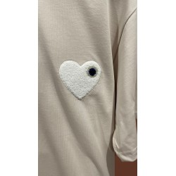 TSHIRT BEIGE COEUR BLANC