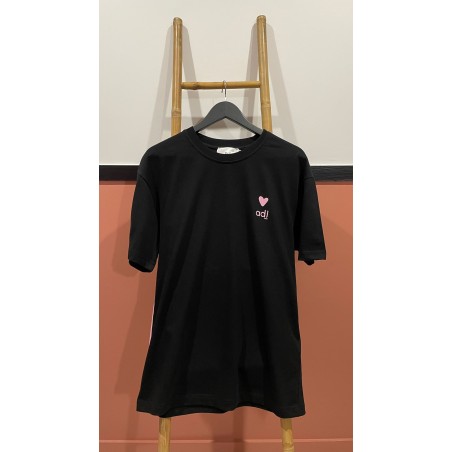 TSHIRT NOIR COEUR ROSE
