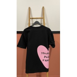 TSHIRT NOIR COEUR ROSE