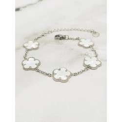 Bracelet en acier inoxydable ajustable 5 Trèfles 5 feuilles blanc