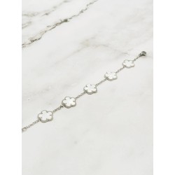 Bracelet en acier inoxydable ajustable 5 Trèfles 5 feuilles blanc