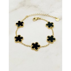 Bracelet en acier inoxydable ajustable 5 Trèfles 5 feuilles noir