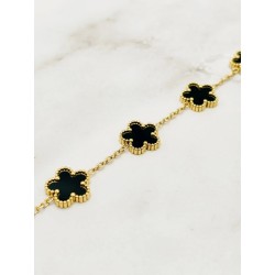 Bracelet en acier inoxydable ajustable 5 Trèfles 5 feuilles noir