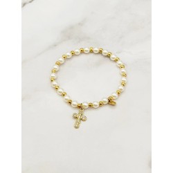 Bracelet en acier inoxydable élastique perles Croix