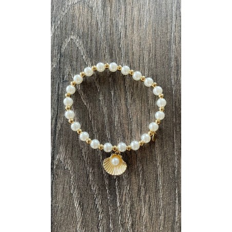 Bracelet en acier inoxydable élastique perles coquillages