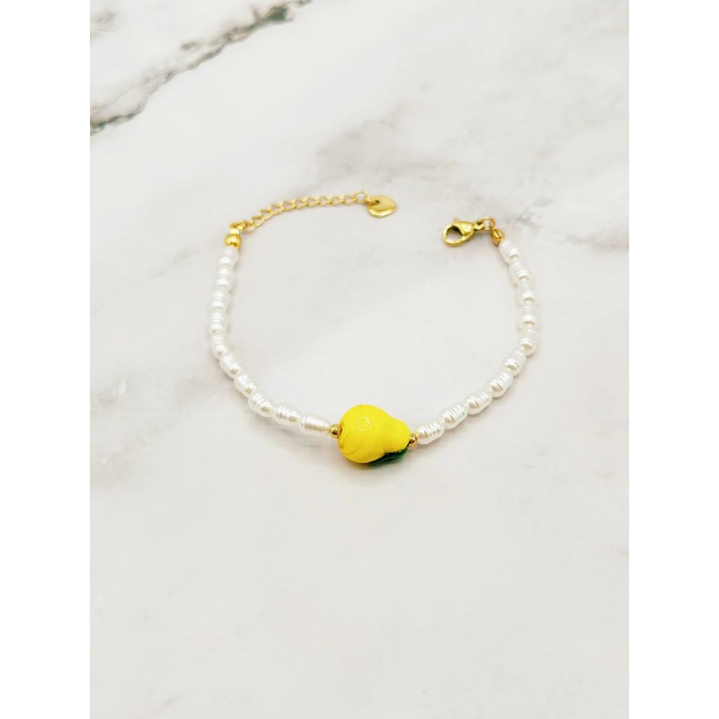 Bracelet en acier inoxydable ajustable Perles Citron Bracelet en acier inoxydable ajustable Perles Citron