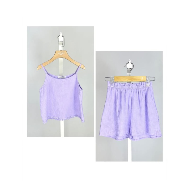 Ensemble en gaze de coton pour fille Lilas Ensemble en gaze de coton pour fille Lilas