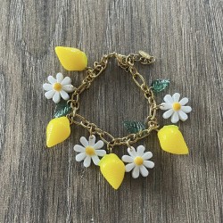 Bracelet en acier inoxydable ajustable citron marguerite