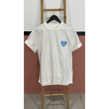 TSHIRT BLANC COEUR BLEU